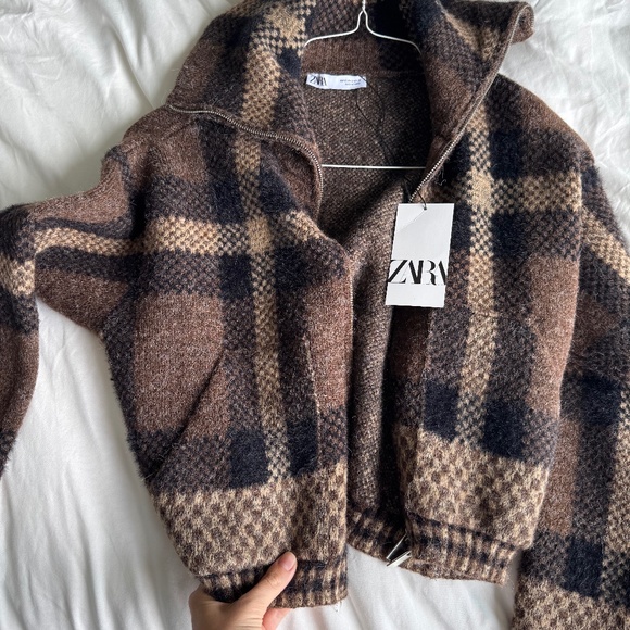 Zara Checked Zip-Up Jacket – Brown/Beige – Size S – NWT 5802/106/087 - Picture 1 of 6
